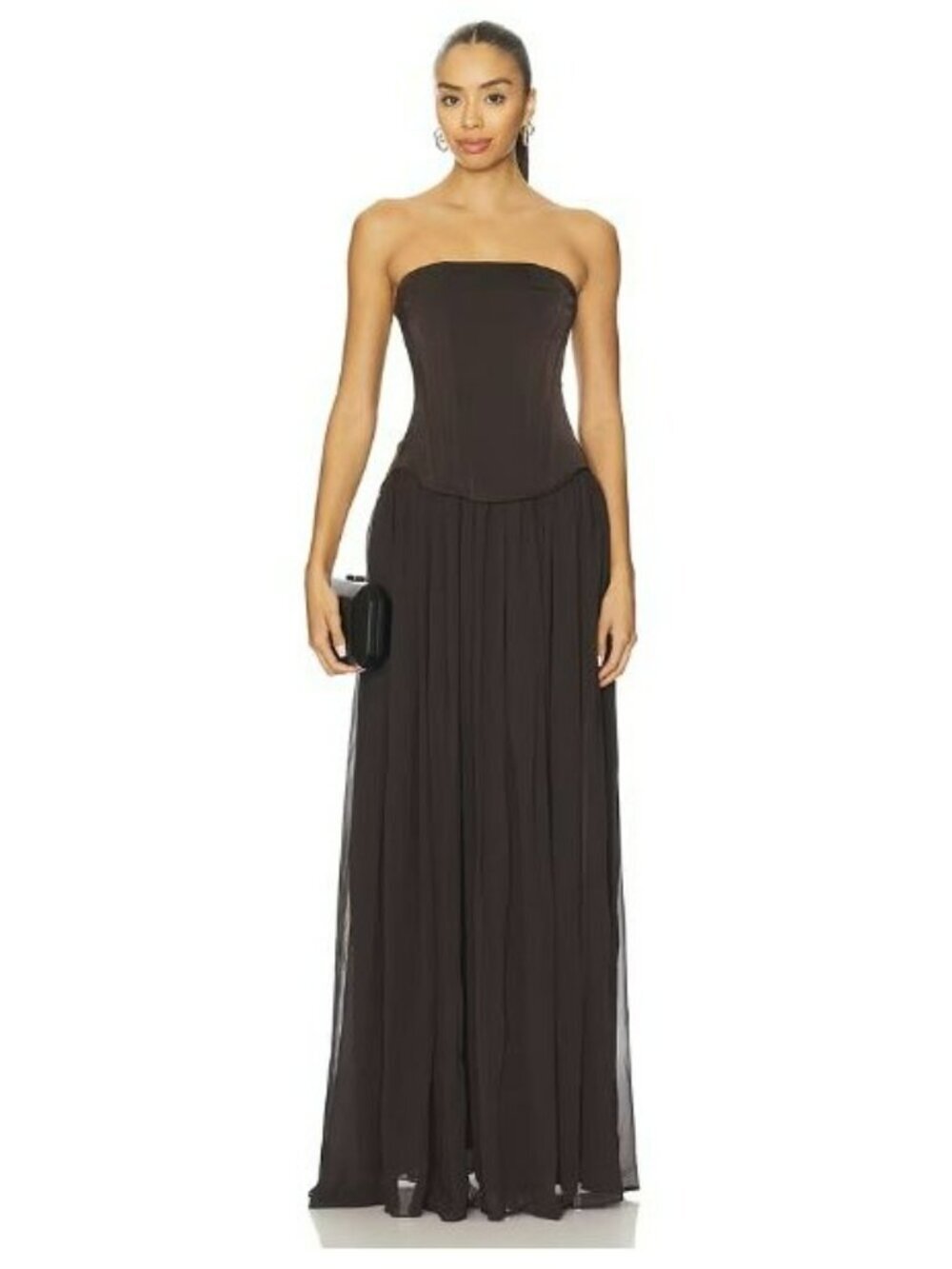 New Lovers + Friends Corset Delia Maxi Dress Chocolate Brown Gown Size Medium